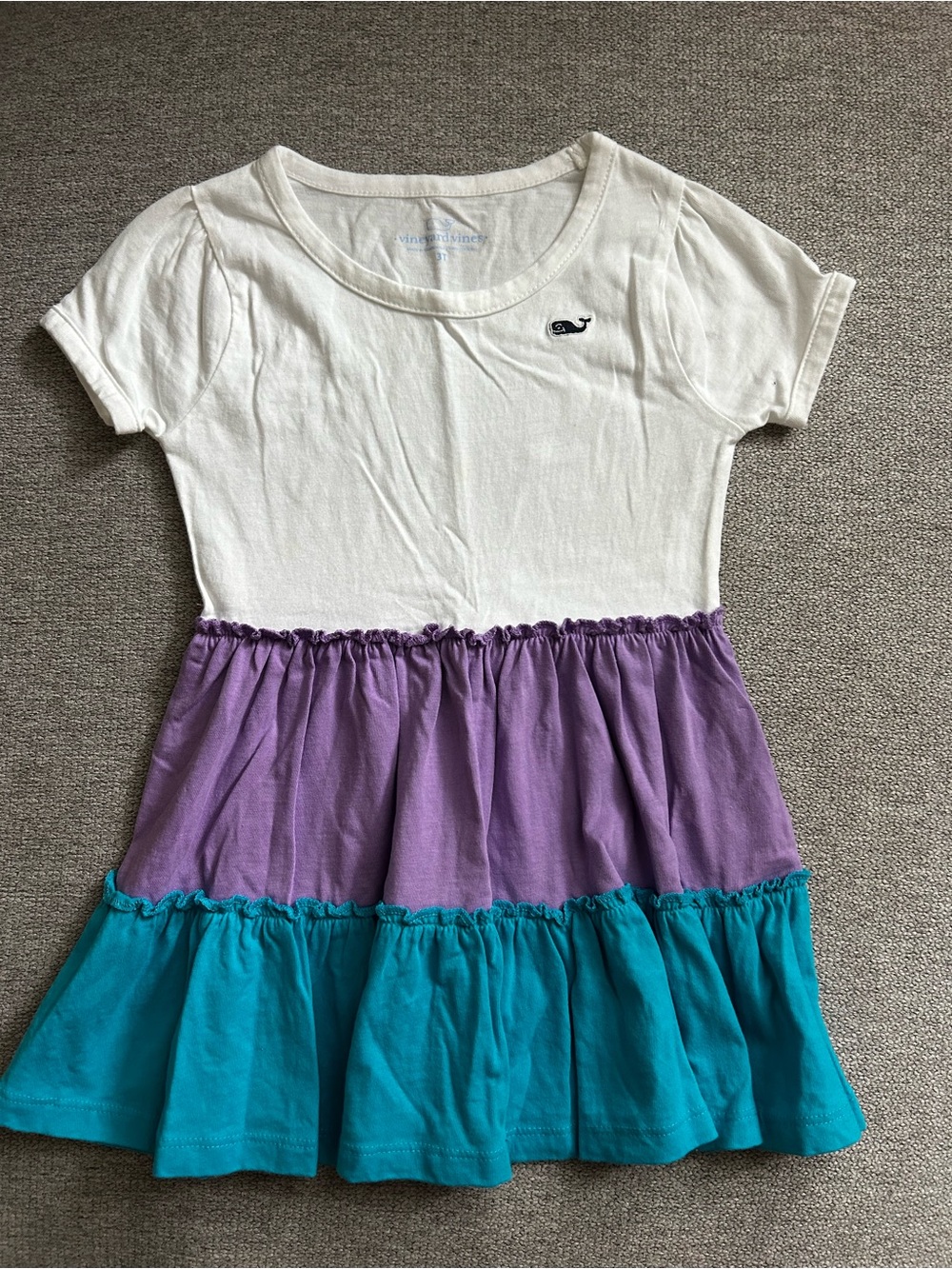 Vineyard Vines White Top Dress with Purple and Teal Tiered Skirt